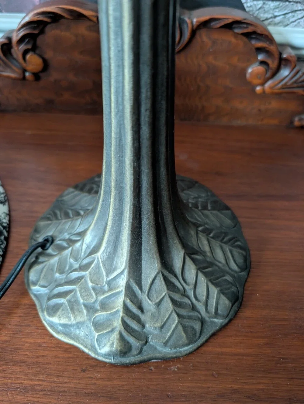Vintage Tiffany Style gold spelter Lamp Base, Harper, & Final w/ Floral Shade